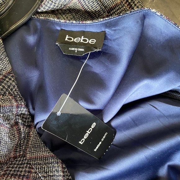 BEBE Navy Plaid One Shoulder Mini Dress NWT - Picture 10 of 12
